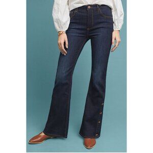 Anthropologie Pilcro Jeans High-Rise Bootcut Button Leg Size 25 Dark Blue Denim
